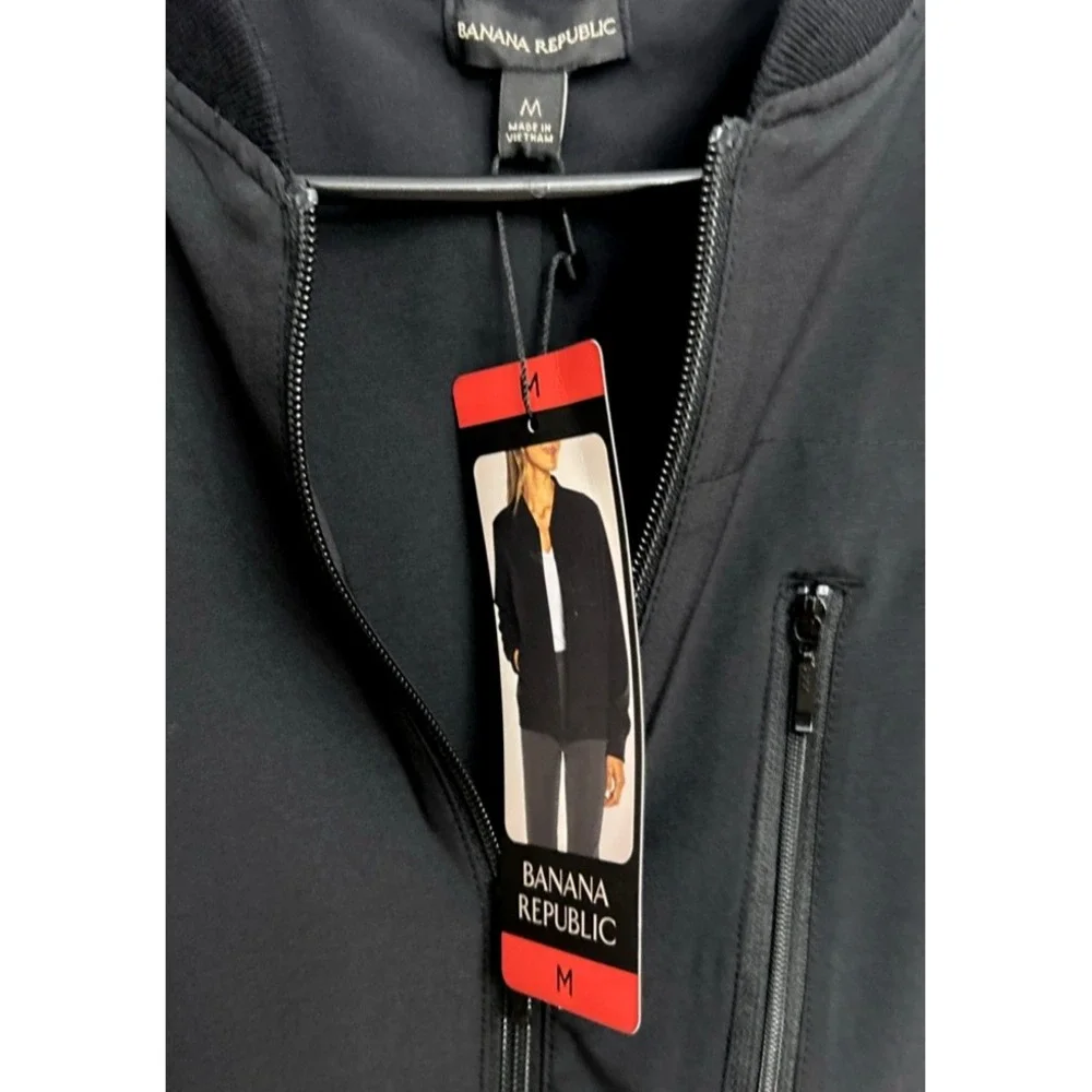 Banana Republic Sporty Bomber Jacket Black Women's M Minimalist Neutral Full Zip